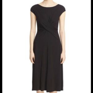 Lafayette 148 Cap Sleeve Twist Front Midi Dress in Black - SIZE 10